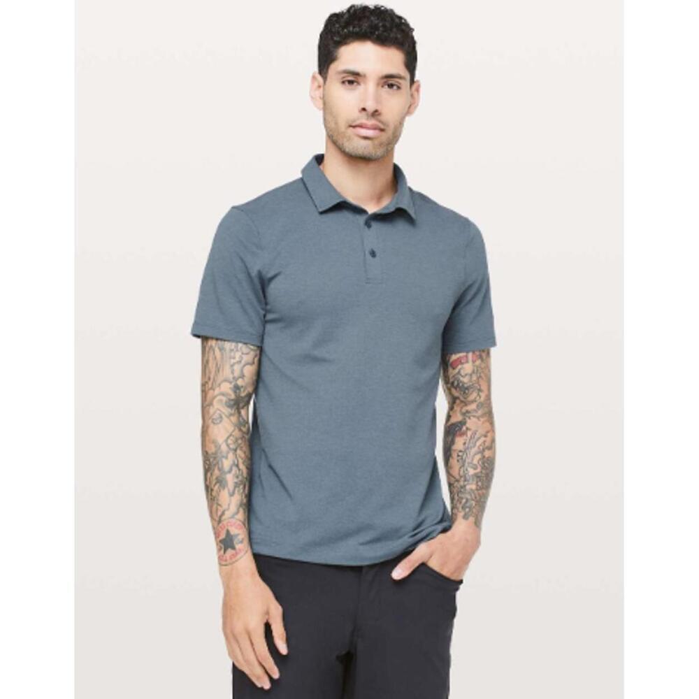 EUC Lululemon Men’s Evolution Polo Shirt Pique Heathered Iron Blue Size S